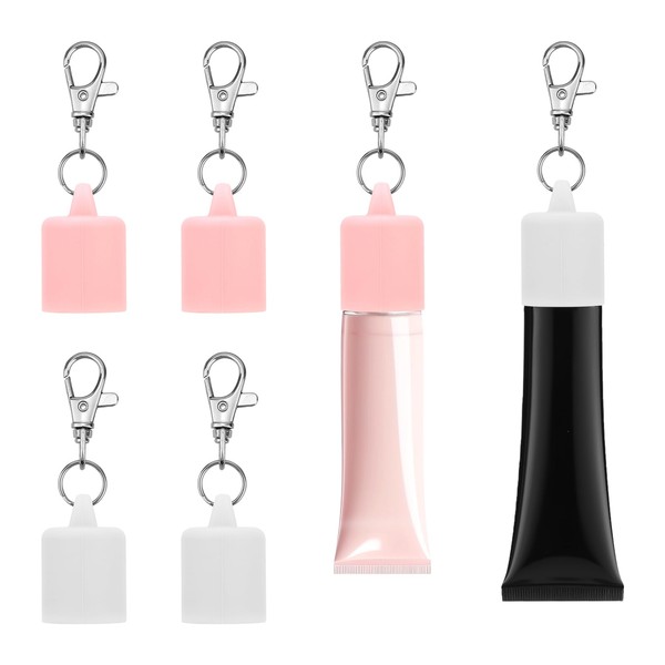 BOXOB 4pcs Lip Gloss Holder Keychain, White & Pink Lip