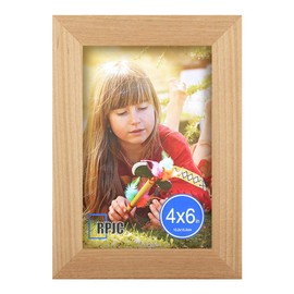 RPJC 4x6 Picture Frames Made of Solid Wood High Definition Glass for Table Top Display and Wall Mounting Photo Frame Natural