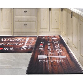 PCSWEET HOME Farmhouse Kitchen Rugs Sets 2 Piece Cushioned Anti Fatigue Kitchen Mat,Memory Foam Kitchen Rug Waterproof Non Slip Standing Mat for Kitchen, Home, Office, Sink, Stove (Coffee)
