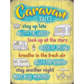 Retro Vintage Style Novelty Caravan Rules Decorative Metal Tin Door Sign/Wall Plaque – Fun Shabby Chic Gift for Caravan/Home/Garden - 20 x 15 cm