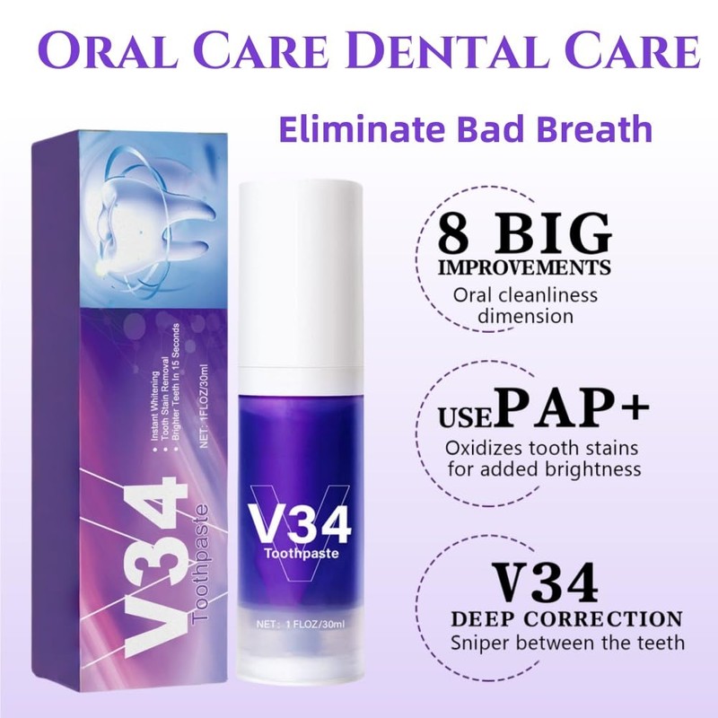 Purple Teeth Whitening Toothpaste, 2 Pieces, 30 ml Toothpaste for