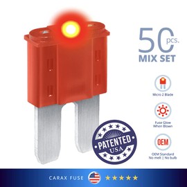 CARAX Premium Fuse Micro 2 Blade APT/ATR Smart Auto Glow When Blown Fuse Mix 50 pcs.