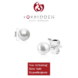 316L Surgical Steel Synthetic Faux Pearl Stud Earrings (3mm)