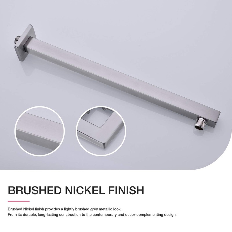 Square Shower Arm with Flange Heavy Duty Stainless Steel Rainfall