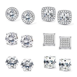 Milacolato 6 Pairs Stainless Steel Stud Earrings for Men and Women Shiny Earrings with Zircon Earrings Jewellery, Brass, Cubic Zirconia