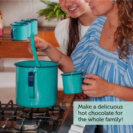 Cinsa 6-Piece Enameled Steel 4 QT Chocolate Set – Hot Chocolate & Drinkware Set, Turquoise Blue