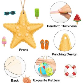 Summer Decorations Hanging Wooden Ornaments - 12pcs Hawaiian Luau Party Hanging Ornaments for Tree,Tropical Decorations Ornaments with String for Hawaiian Luau Beach Party Supplies