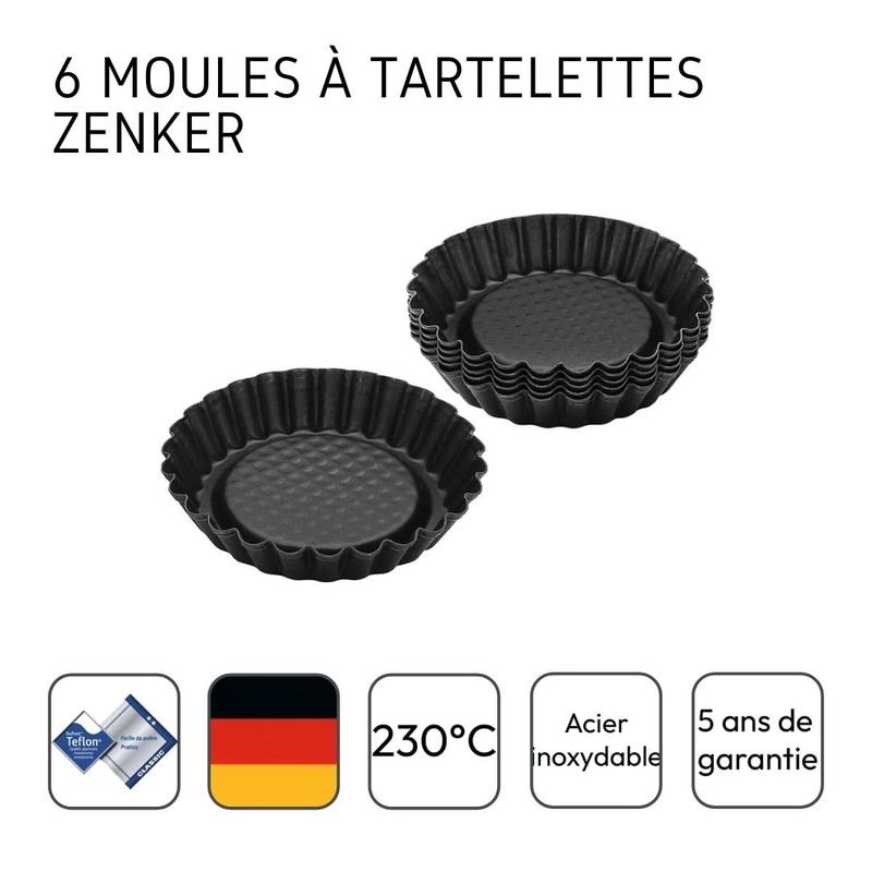 Zenker Z6531 6531 Tortelettförmchen 6 Stück, Ø10cm, black metallic