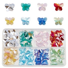 NBEADS 64 Pieces Crystal Butterfly Beads, 8 Colours, Electroplated Glass Beads, Butterfly Charms for DIY Jewellery Making and Home Textiles, Hole: 1 mm