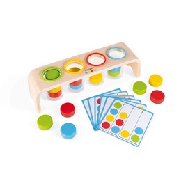 Janod - Essentiel - Sorting Colours - Wooden Educational Game for Babies and Toddlers - Learning Colours and Fine Motor Skills - Water-based Paint - From 2 Years, J05066