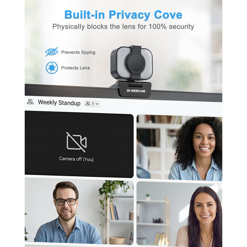 Atatat 2K Webcam for PC with Light, Microphone, Privacy Cover