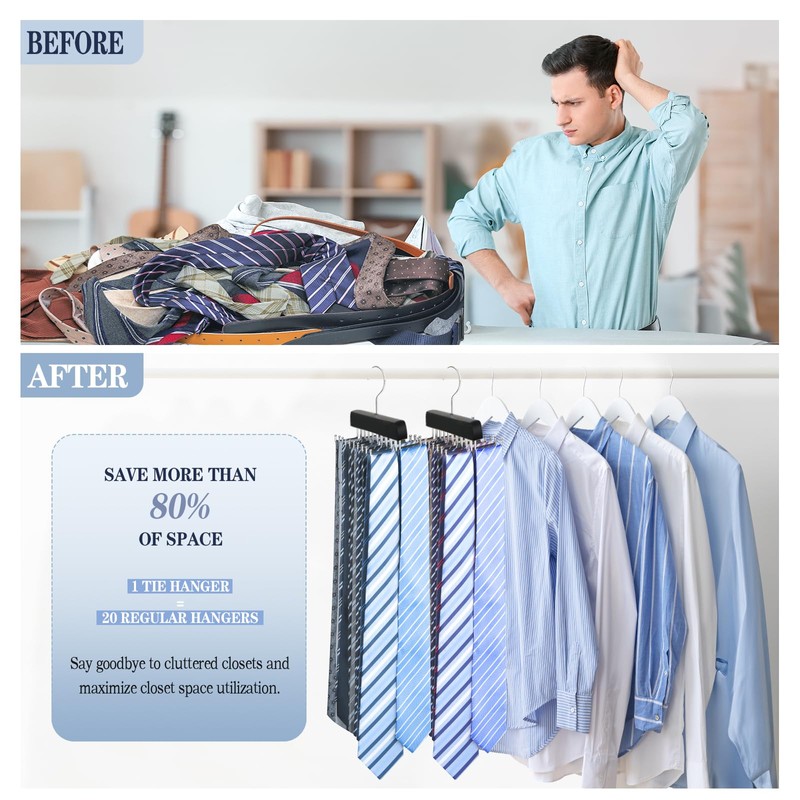 2 Pack Tie Rack Belt Hanger for Closet Upgraded Non