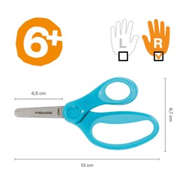 Fiskars Children's Scissors, from 6 Years, Length: 13 cm, for Right and Left-Handed Users, Metal Blade/Plastic Handles, Blue, Glitter, 1064073