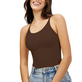 Artdear Womens Scoop Neck Camisole - Double Lined Tank Top Spaghetti Strap Basic Crop Tops Air Touch Fabric (Medium, Cocoa)