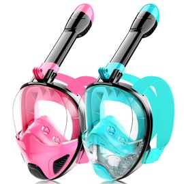 Full Face Snorkel Mask for Adults Teen, Snorkeling Gear with Detachable Camera Mount, Panoramic 180° View, Anti-Fog Anti-Leak Snorkling Set for Man and Women (Black Green+Black Pink-S/M)