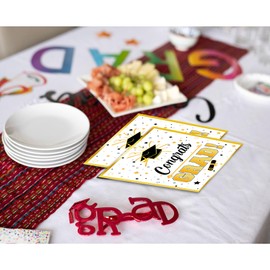 Congrats Grad Napkins For 2025 Graduation Party Decorations 60Pcs 6.5 Inch x 6.5 Inch White Gold Graduation Cocktail Napkins For High School University College Graduation Decorations