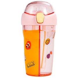 GEITOO Bottle Water Bottle 430ml Portable Straw Sports Water Bottle BPA Free Plastic Water Bottle with 2 Straws and 2 Independent Water Bottles, Holds 2 Different Beverages, Convenient to Carry, Leak