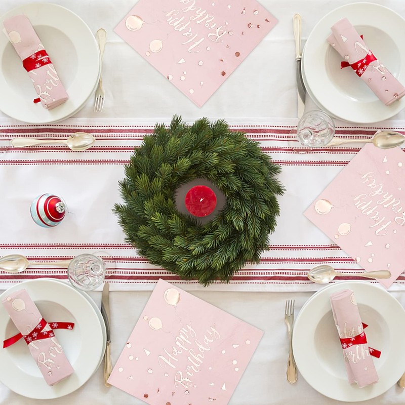 40 Happy Birthday Napkins, Pink Rose Gold Napkins, Birthday Napkins,