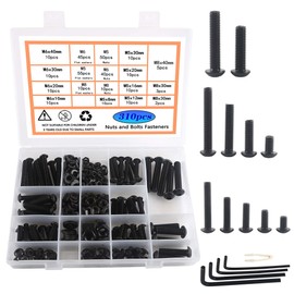 Rshuhx Threaded Screws Set M5 M6 M8 Hex Screws 310 Pieces Carbon Steel Black Round Head Screw and Nuts Washers Set Equipped with a Hex Key