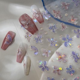 5D Embossed Nail Sticker Flower Nail Stickers for Nails Art Floral Nail Decals with Design Self Adhesive Nails Charms Supply for Women Girls Manicure DIY Decoration Accessories