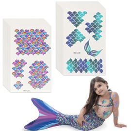 20 Sheets Temporary Tattoo Mermaid Glitter Face Tattoo Mermaid Scales Tattoos Mermaid Waterproof Stickers Mermaid Tattoo Face for Carnival Theme Parties Role Play