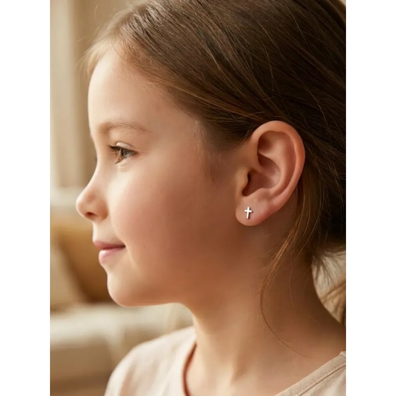 BRILLORE - Aretes De Cruz Mini Plata Ley .925 Taxco
