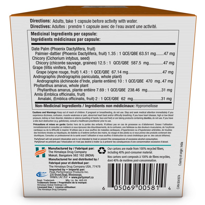 Himalaya Himalaya PartySmart, 10 Vegetarian Capsules, Provides Antioxidants, Non-GMO, Plant-based,