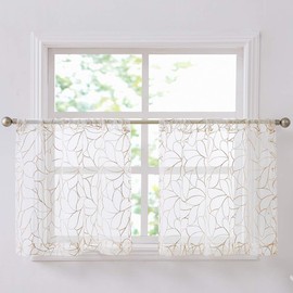 Warm Home Designs Pair of 30 x 36 Short White Kitchen Curtains with Brown Linen Thread. Use Our Boho Cafe Curtain Tiers as RV Window Curtains, Basement Curtains or Bathroom Drapes. O Linen Tiers 36"