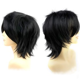 Yamel Anime Wig Dark Black for Cosplay Party, Synthetic Layered Short Hair Wigs with Bangs, Pastel Wigs for Women Men Kids
