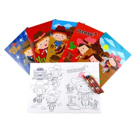 TINYMILLS Western Cowboy Cowgirl Coloring Book Set with 12 Coloring Books and 48 Crayons Western Cowboy Cowgirl Birthday Party Supplies Favor Bag Filler Carnival Prizes Rewards