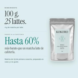 Matcha KOKORO LIFE  Japons Orgnico Premium (100gr) alta calidad de Uji  Primera Cosecha, Ceremonial y 100 Puro                                        