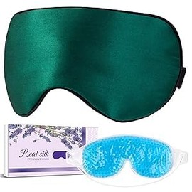 Silk Sleep Mask Light Blocking, LC-dolida Cooling Eye Mask for Sleeping Includes Silk and Gel Eye Masks for Migraine Dry Eye Women Men