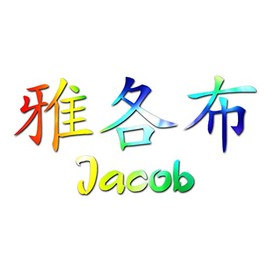 Chinese Name Symbols "Jacob" Vinyl Decal Sticker 7.65" x 3.75" - Tie Dye
