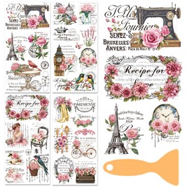BEUNITONE 4 Sheets Flower Rub on Transfers for Crafts Vintage Floral Rub on Transfer Stickers for Furniture Iod Transfers Rub on Retro Stamps Stickers Farmhouse Decals for Wood DIY Home Decor 6"x12"