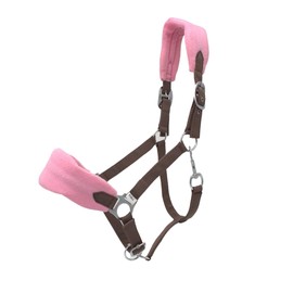PFIFF Sunny 103103 Headcollar Set, 3-Piece Set of Headcollar, Knit and Fly Fringe, Individually Adjustable, Brown-Pink, Pony