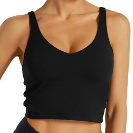 Wjustforu Women's Tank Top Padded Sports Bra Running Workout Yoga Crop Top (Large, Black)
