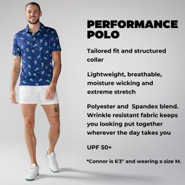 Chubbies Performance Mens Polo Stretchy, Breathable Golf Polo Mens Polo Shirts Short Sleeve (Triton of Sea, Large)