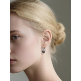 Chunky Silver Hoop Earrings for Women Cute Fashion Thick Oval Lightweight Hoops Stainless Steel Hypoallergenic Large Earrings Minimalist Jewelry Gift