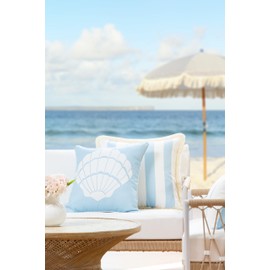 Hofdeco Premium Coastal Patio Indoor Outdoor Throw Pillow Cover Only, 20"x20" Water Repellent for Backyard, Couch, Baby Blue Embroidered Sea Life Coral with Piping