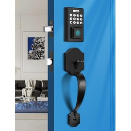 Keyless Entry Door Lock with 2 Handles, Tinewa Electronic Keypad Deadbolt, Auto-Locking, Anti-Peeping Password, Digital Smart Code Door Lock, Front Door Handle Sets, Matte Black