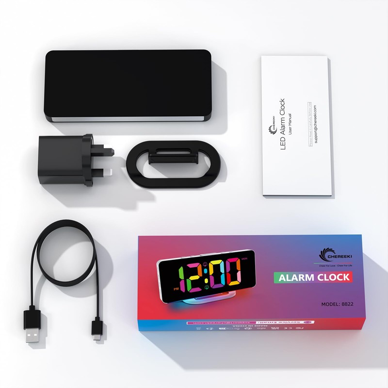 CHEREEKI Alarm Clock, Alarm Clocks Bedside Mains Powered with Night