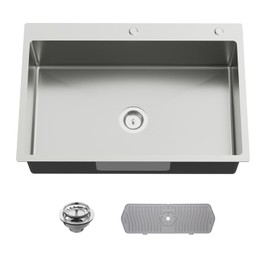 Kitchen Sink, 33x22 Inch Stainless Steel Drop In Modern Single Bowl Topmount Kitchen Sink Combo-Silicon Mat,Drain Strainer Set Offering Large Basin And Compatibility With Various Kitchen&Bar Style