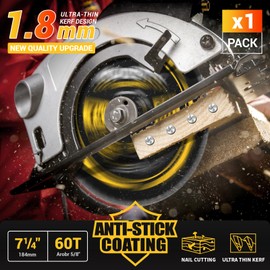 NOVORIK Circular Saw Blade, 7-1/4'', 60T, Unique Teflon Anti-Stick Coating, TCT Carbide Saw Blade for Circular Saws, ATB Framing Saw Blade for Woodcutting