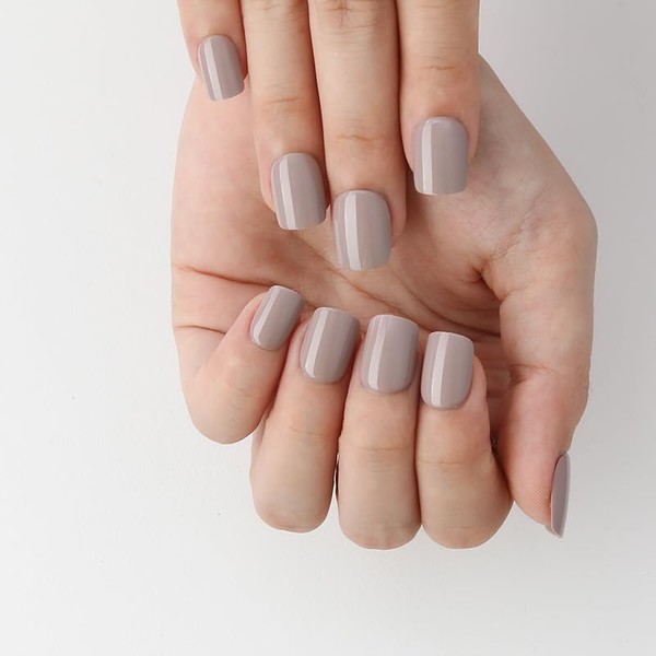 evpct Acrylic Taupe Glossy Press on Nails Short Square, Glossy