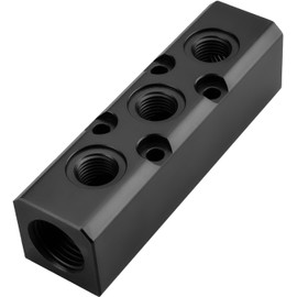 Air Manifold, 3 Way 5 Port Air Compressor Manifold, Air Hose Inline Manifold Block Splitter, Pneumatic Manifold Air Distribution Block, NPT 1/2 Inch Supply Port, NPT 1/4 Inch Output Port(BLACK)