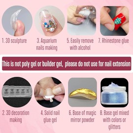 NOVO OVO 8 in 1 Non-Sticky Solid Nail Gel Glue, 8 in 1 Non-Stick Solid Nail Gel Glue, Strong and Long Lasting UV Nail Glue (for Press On and Soft Gel x False Nail Tips), Upgrade 3D Gel, UV Light Cure