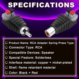 MKBKLLJY 5PCS Speaker Wire Cable to Audio Male Female RCA Connector Adapter Plug Jack RCA to Speaker Wires Adapter Spring Press Type Terminal Non-Soldering with Heat Shrink Connectors Ties, for CCTV