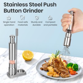 Salt and Pepper Grinder Set,Small Stainless Steel Manual Salt Grinder,Thumb Refillable Mini Salt Grinders Shakers With Base For Kitchen, Home, Travel, Camping, Cooking(Silvery)