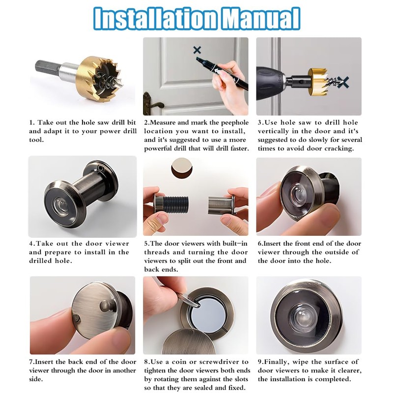 Tahikem 2 Set Door Viewer Peephole, Door Viewers with 0.63inch/16mm