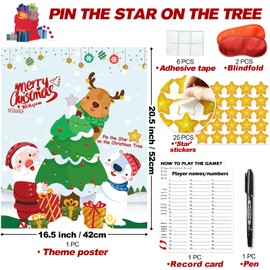 PARTYLOUD Christmas Party Games, Pin the Star on the Christmas Tree Game Christmas Games, Christmas Holiday Party Games Supplies for Kids Families Adult groups
